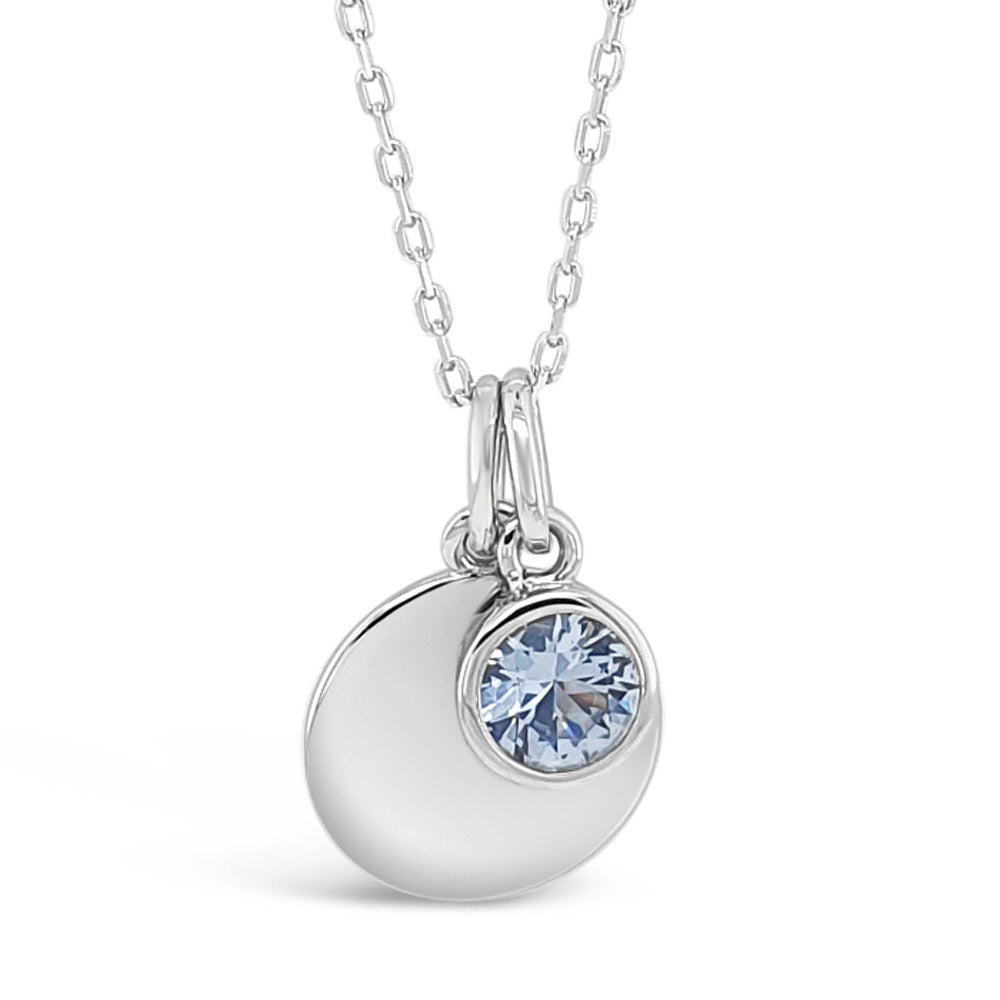 March Birthstone Sterling Silver Pendant with engraving in ireland